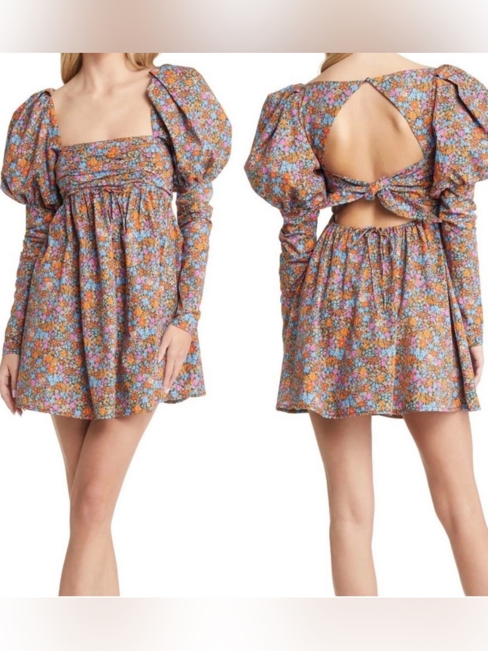 🌸‎ For Love & Lemons Brittany Floral Puff Sleeve Mini Dress Size Small